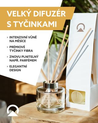 Velký difuzér s tyčinkami (165 ml) Difuzér s prémiovými tyčinkami FIBRA, které dokonale rozvádějí vůni po místnosti. Je...